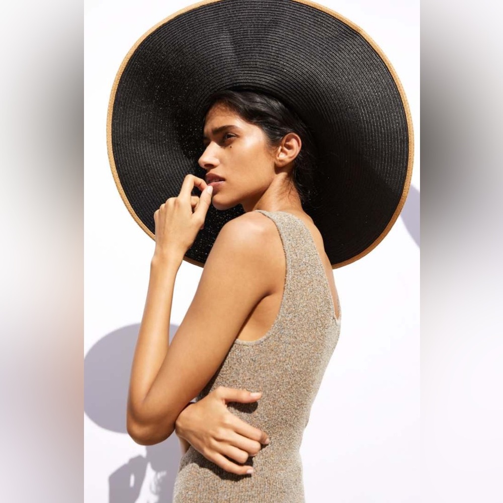 Zara Black and Tan Wide-Brim Hat